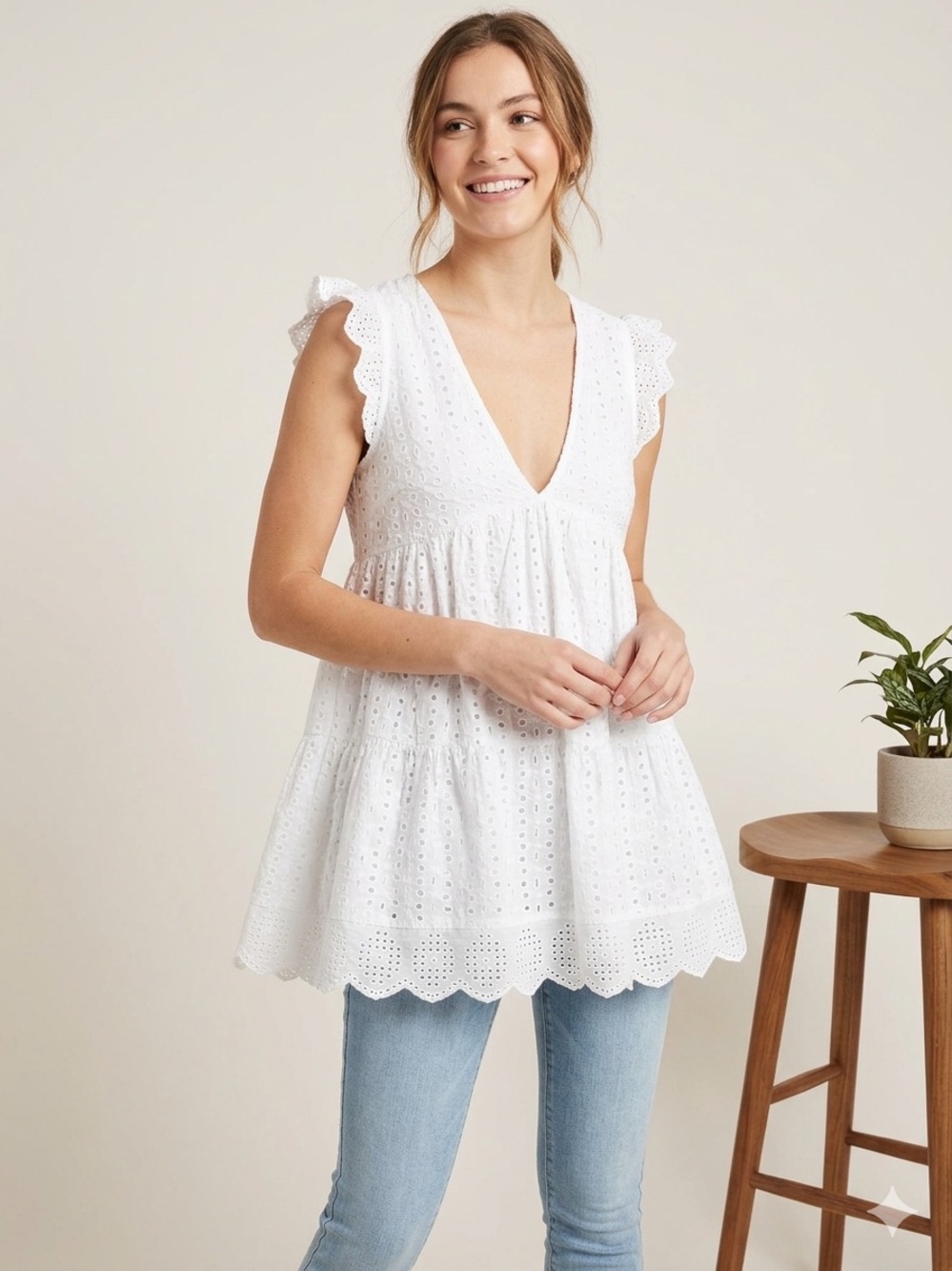 Mustard Seed White Eyelet Mini Dress or Long Tunic - Small - Boho